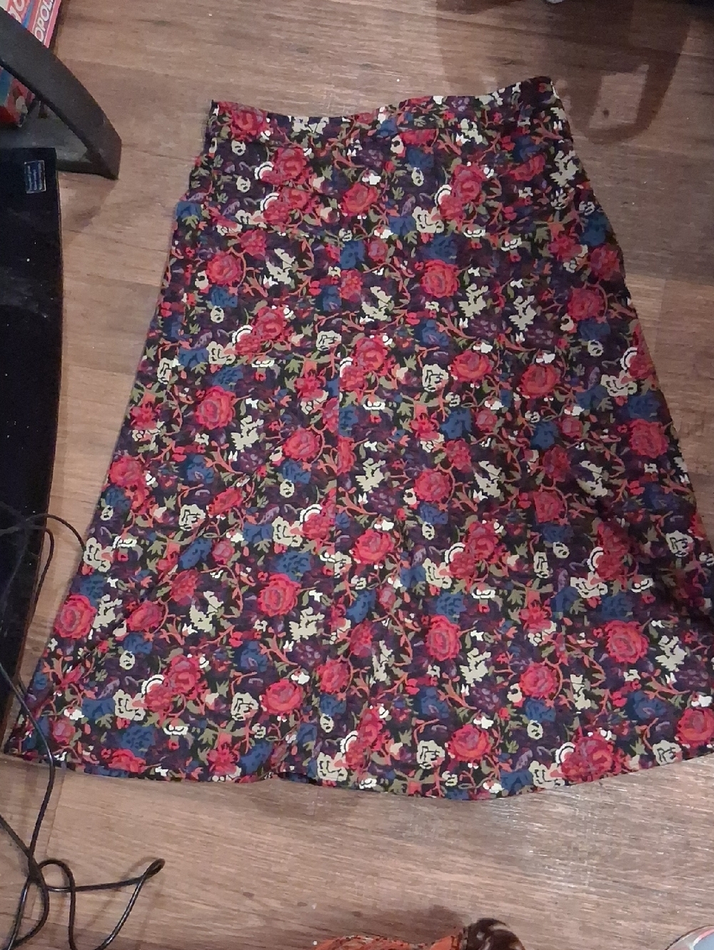 Christopher & Banks Black A-Line Skirt with Red Rose Print